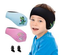 Funyord Bandeau de Natation Enfant avec Bouchons d'Oreilles - Protection Auditive en Néoprène Élastique pour Piscine, Plage et Sports Nautiques (Noir, L)