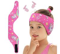 Funyord Bandeau de Natation Enfant, Bandeau Élastique avec avec Bouchons d'Oreille de Protection pour la Natation et Autres Sports Nautiques (Rose Bonbon, M)