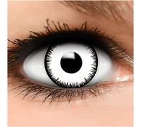 FUNZERA Lentilles de Contact Blanche Vampire, Halloween Tattoos inclus, lentilles de contact colorées, sans correction - Qualité de la marque - Idée costume maquillage Carnaval ou Halloween