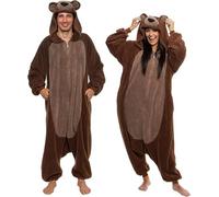 Funziez! Combinaison d'ours pour Adulte en Sherpa, Costume d'animal pour Halloween, Costume de Cosplay Une pièce d'ours en Peluche pour Adultes, Femmes et Hommes
