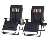 FUOIDYE Chaise Longue Pliante, Transat Jardin Exterieur avec Coussin -Dossier RéGlable, Fauteuil Relax Pliant avec Appui-TêTe Amovible et Porte-Gobelet, Bain de Soleil (2, Rayures Noire, 66)