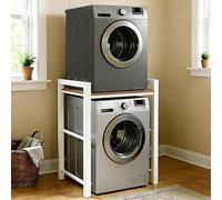 FUOIDYE Meuble Machine à Laver et Seche Linge, Étagère Machine à Laver - 3 Hauteurs Réglables, Superposition Lave Linge Seche Linge - Capacité Charge 350kg pour Buanderie Balcon ou Garage (Blanc)