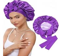 FuouYA Bonnet Satin Cheveux Nuit,Bonnet Satin,Bonnets De Nuits en Soie,Capuchon De Sommeil Ajustable avec éLastique, Protection Et Soin des Cheveux pour Femmes(Violet)