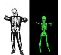 FuouYA Costume De Squelette Pour Enfants, Costume Halloween Enfant,Combinaison De Squelette Unisexe Phosphorescente Avec Gants Masque Squelettes, Pour GarçOns Et Filles Pour Halloween,FêTe Cosplay XL