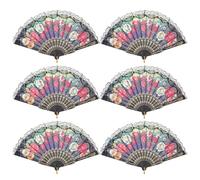 FUOYLOO 6 Éventails à Main en Soie Légère Dentelle, Style Rétro Espagnol, Accessoires pour Mariage, Danse et Présents d'Été pour Femmes et Filles