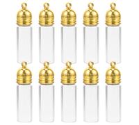 FUOYLOO Breloque Pendentif en Verre, Mini Flacons 35x11 Mm, 10 Pièces | Bouchon Doré Acrylique, Visibilité Claire, Fermeture Sûre, pour DIY et Lune de Miel