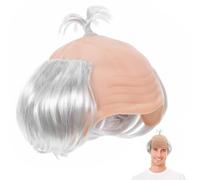 FUOYLOO Calotte Chauve pour Adultes Argenté en Vinyle, Postiche Chauve Réutilisable et Facile à Coiffer pour Cosplay et Fêtes à Thème