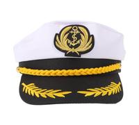 FUOYLOO Chapeau de Capitaine Marin Vintage Blanc en Polyester Coton Visière Plate, Ajustable et Portable pour Sorties Décontractées et Plage D'été