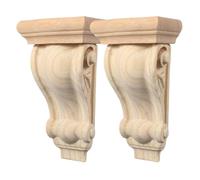 FUOYLOO Corbeaux Bois Sculpté Main Lot de 2 Supports en Bois Massif pour Étagères et Consoles, Style Européen Ornements d'Angle Sculptés, pour Mobilier et Cheminée
