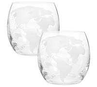 FUOYLOO Ensemble de 2 Verres à Whisky en Verre Transparent Impression Carte Monde, Capacité 450Ml, Résistants à L'Usure, comme Porte-Boissons pour Fête