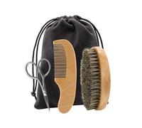 FUOYLOO Ensemble Soin Barbe Homme Comprenant Peigne Sculptant, Ciseaux à Barbe, Brosse Poils Naturels, Kit Complet Étui Portable