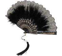 FUOYLOO Éventail Pliable à Main en Plume Noir Style Vintage, Facile à Ouvrir et Fermer, Accessoire Délicat pour Fête Dansante et Costume Élégant
