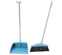 FUOYLOO Kit Nettoyage Sols Intérieur Balai à Long Manche et Pelle à Poussière Stable, Poils Souples, Outil Entretien Ménager pour Maison et Bureau, Ensemble Complet Bleu Clair