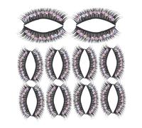 FUOYLOO Lot 10 Paires de Faux Cils Longs Noirs Strass Scintillants, Extensions de Cils Exagérées à Tige Rigide pour Spectacles, Maquillage Scène et Soirées Festives