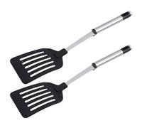 FUOYLOO Lot de 2 Spatules Cuisine en Acier Inoxydable Noir, Design Fin et Incliné, Résistantes la Chaleur, pour Maison et Restaurant