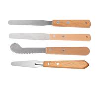 FUOYLOO Lot de 4 Couteaux Coupe-palette à Manche Bois en Acier Inoxydable, Outil de Sculpture Ergonomique et Sécurisé pour Poterie DIY et Modelage Argile