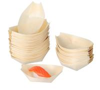 FUOYLOO Lot de 50 Plats de Service en Bois pour Sashimi, Mini Bols Jetables 8,5 X 6 CM, Adaptés aux Mariages et Réunions Entre Amis
