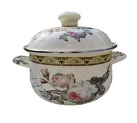 FUOYLOO Marmite à Soupe en Émail Épais Couvercle, Fond Plat et Double Oreille, Pot de Cuisson Pratique Facile à Nettoyer pour Présent de Pendaison de Crémaillère