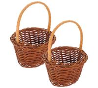 FUOYLOO Mini Paniers Tressés en Rotin Marron Lot de 2 avec Poignées Design Compact et Décoratif pour Occasions Spéciales et Anniversaires