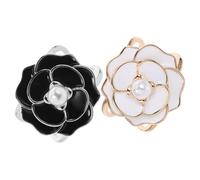 FUOYLOO Pinces à Foulard en Alliage de Zinc Perles Simulées Motif Camélia, Lot de 2, Attaches pour Châle et Foulard Femme, Accessoires Décoratifs pour Manteau et Cardigan Noirs et Blancs