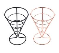 FUOYLOO Porte-cornet à Frites Support Élégant pour Frites et Onion 2pcs en Acier Inoxydable Panier Créatif de Cône pour Restauration Rapide Bureau
