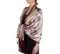 FUPashRose06AG Châle/Echarpe/Etole Léger Deux couleurs Rose Floral Design Contours Pashmina - Beige/Marron