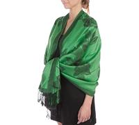 FUPashRose06AG Châle/Echarpe/Etole Léger Deux couleurs Rose Floral Design Contours Pashmina - Kelly Vert/Noir