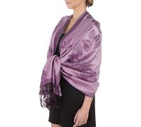 FUPashRose06AG Châle/Echarpe/Etole Léger Deux couleurs Rose Floral Design Contours Pashmina - Lavande/Violet