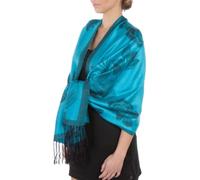 FUPashRose06AG Châle/Echarpe/Etole Léger Deux couleurs Rose Floral Design Contours Pashmina - Turquoise/Noir