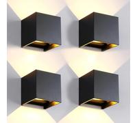 FUPE 4 Pack Applique Murale Exterieur Interieur Lumière Réglable 3 Couleurs LED Lampe murale extérieures IP65 Étanche Moderne Noir 15W Applique carrée en aluminium Réglage de l'angle d'éclairage 11CM