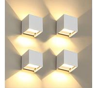 FUPE 4 Pcs Applique Murale Exterieur/Interieur LED Lampe Murale Extérieures Moderne Blanc 20W 3000K Lumière Chaude IP65 étanche applique carré aluminium angle de faisceau réglable