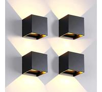 FUPE 4 Pcs Applique Murale Exterieur/Interieur LED Lampe Murale Extérieures Moderne Noir 6W 3000K Lumière Chaude IP65 étanche applique carré aluminium angle de faisceau réglable