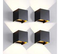 FUPE 4 Pcs Applique Murale Exterieur/Interieur LED Lampe Murale Extérieures Moderne Noir 6W 4000K Lumière Naturelle IP65 étanche applique carré aluminium angle de faisceau réglable