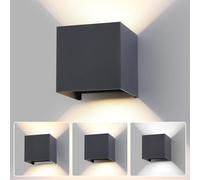 FUPE LED 15W Applique Murale Exterieur Interieur Lumière Réglable 3 Couleurs IP65 Étanche Lampe murale extérieures Moderne Applique carrée en aluminium Réglage de l'angle d'éclairage 11CM Anthracite