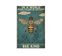 FUPMTKLT Be Kind Poster abeille art floral vintage poster moderne idée de cadeau moderne affiche d'art mural sur toile pour décoration de chambre à coucher, bureau, chambre, cadeau (50 x 75 cm)