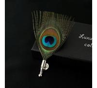 FUPOHUA Broche Broche Irisée pour Homme Femme Ornement Accessoire Unisexe Plume de Paon Broche Coffret Cadeau Fête de Mariage