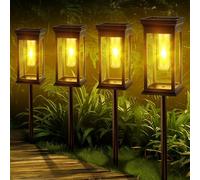 Fuqiduo Lot de 4 lampes solaires d'extérieur étanches IP65 avec lumière blanc chaud pour terrasse, pelouse, cour et chemins
