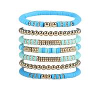 Fuqimanman2020 Ensemble de bijoux empilables avec perles d'argile Heishi pour femme - Style bohème coloré - Disques en vinyle - Style bohème - Pour l'été, la plage, les vacances, Vinyle, Pas de gemme