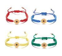 Fuqimanman2020 Lot de 4 bracelets de cheville d'été tressés avec motif vague de tournesol - Style bohème - Étanche - Fait à la main - Pour femme, Corde, Cordon
