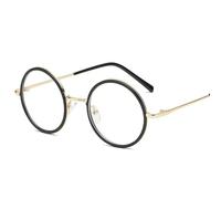 FUQINQINGOZ Lunettes de Lecture bloquant la lumière Bleue, soulageant la Fatigue, Lunettes Rondes à Grande Monture, Miroir Plat(Gold,+350)