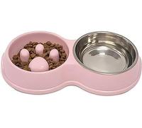 Fur & Bone Gamelle Anti-Glouton Surélevée Rose - Bol INOX Détachable avec Rainures Ralentisseuses, Base Antidérapante, Support Stable pour Chien et Chat, Croquettes, Pâtée ou Eau, Repas Calmes