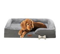 Fur & Bone Grand lit pour Chien (88 x 64 x 20 cm) - Lit pour Chien avec Coussin Doux - Lit orthopédique pour Chien - Housse Amovible en Velours Peluche - Couche imperméable - Fond antidérapant