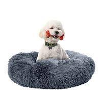 Fur & Bone Lit Rond en Peluche en Forme de Beignet | Lit Auto-Chauffant et Lavable pour Chien et Chat - 70 cm, Gris foncé