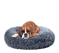 Fur & Bone Lit Rond en Peluche pour Chien et Chat - Lit Moelleux et Auto-Chauffant - Lavable avec Fond antidérapant et imperméable apaisant (60 cm, Gris foncé)