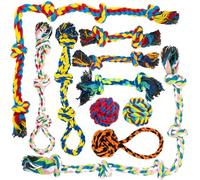 Fur & Bone Lot de 10 Jouets pour Chien en Coton Résistant - Jouets à Mâcher avec Cordes et Balle - Idéal pour Le Jeu, Le Dressage et Le Nettoyage Dentaire des Chiens et Chiots