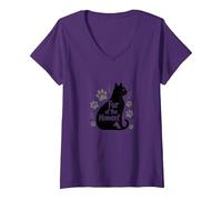 Fur of The Moment Animal fantaisiste Motif Patte de Chat T-Shirt avec Col en V, Femme, Violet, XXL