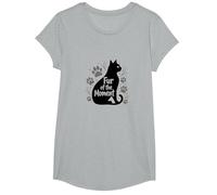 Fur of The Moment Animal fantaisiste Motif Patte de Chat T-Shirt, Fille, Gris Chiné, M