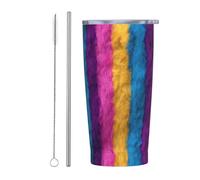 Fur Stripes In Cyan Magenta Lemon Yellow Gobelet avec couvercle et paille, 591 ml, tasse à café glacé isotherme sous vide, réutilisable, en acier inoxydable
