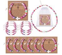 Furbeko Lot de 12 bracelets avec croix chrétienne - Cadeaux de remise de diplôme pour elle - Cadeau religieux de Jésus - Cadeau de baptême - Collier avec croix pour femme - Anniversaire catholique