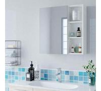 Furchen Armoire à Miroir Armoire de Salle de Bain avec Portes Miroir et Compartiment Ouvert, étagère réglable, Fixation Murale, 60 x 60 x 13,5 cm Conception deux-en-un : la combinaison d'un miroir de